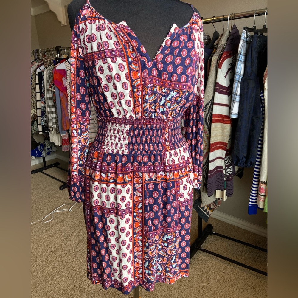 Ella Moon boho cold shoulder dress, knee length, size small